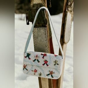 Anthropologie The Fiona Glass Beaded Shoulder Bag/Purse: Winter Icon Snow Angle